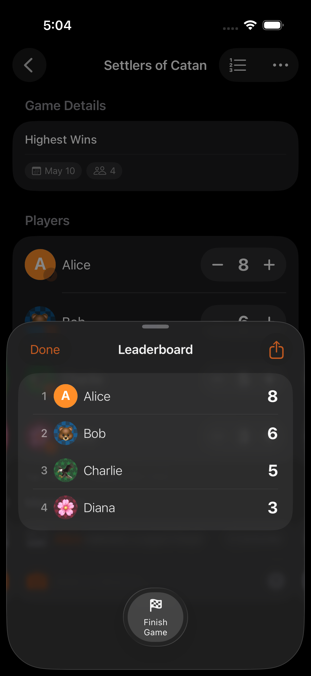Leaderboard with round totals
