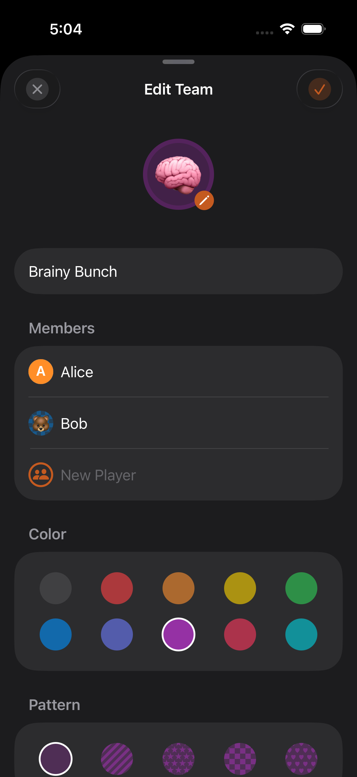 Team form with members and persona