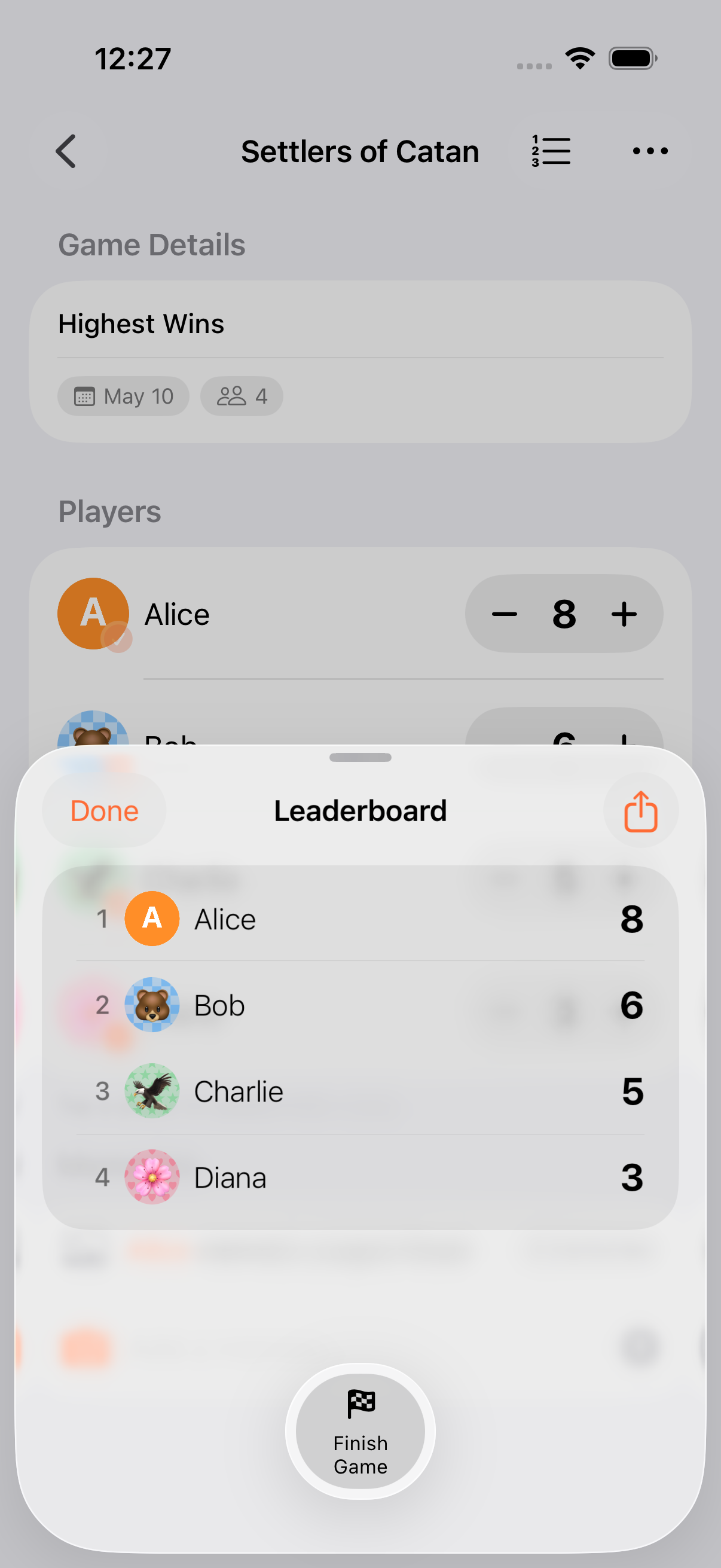 Leaderboard with round totals