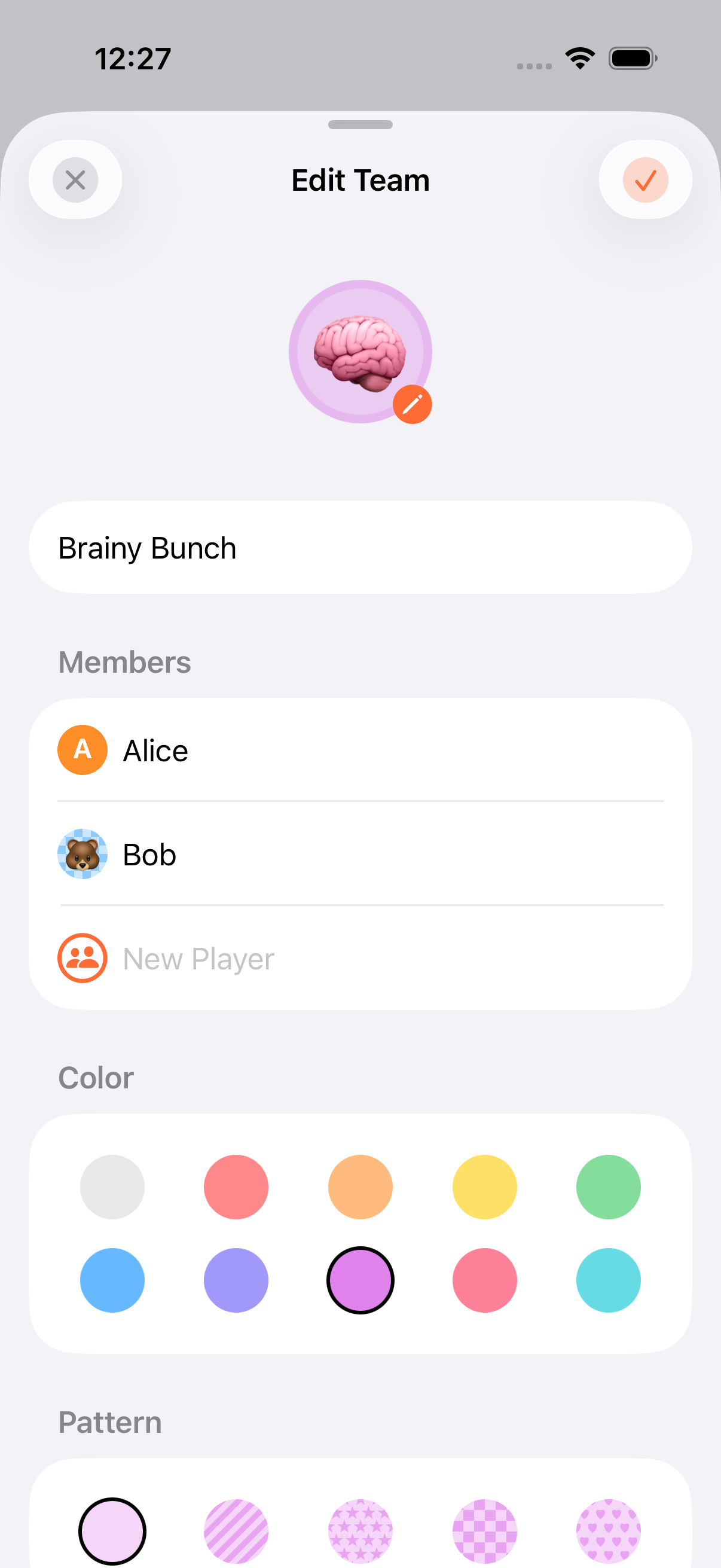 Team form with members and persona